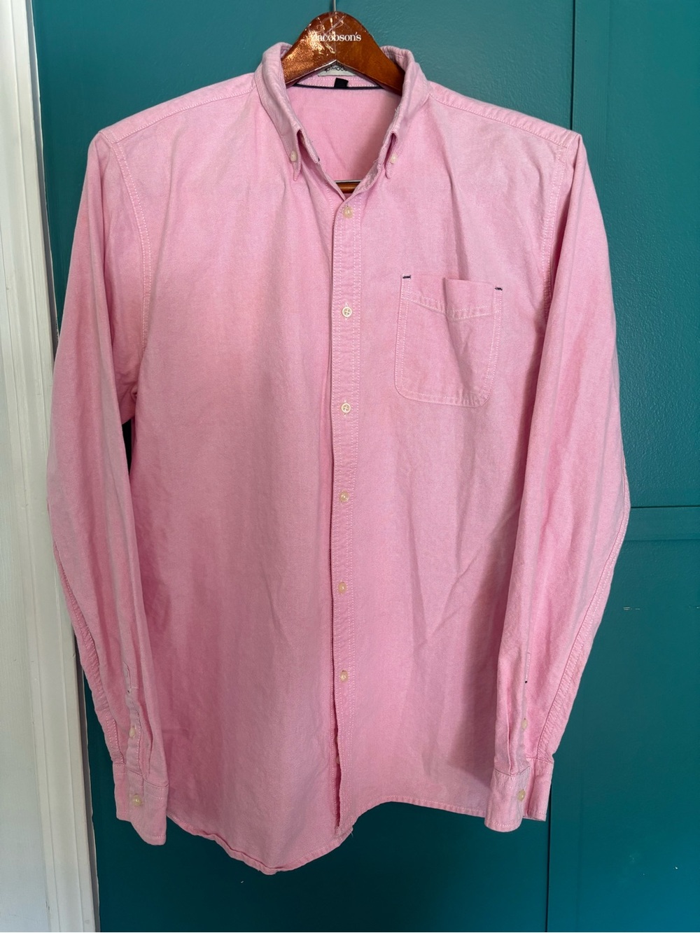 Mocotono Men's Long Sleeve Oxford Button Down Shirt in pink 100% Cotton Size XL